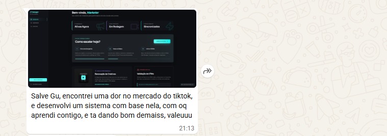 Aluno encontrou uma dor no mercado do TikTok e desenvolveu um sistema vendendo com o que aprendeu